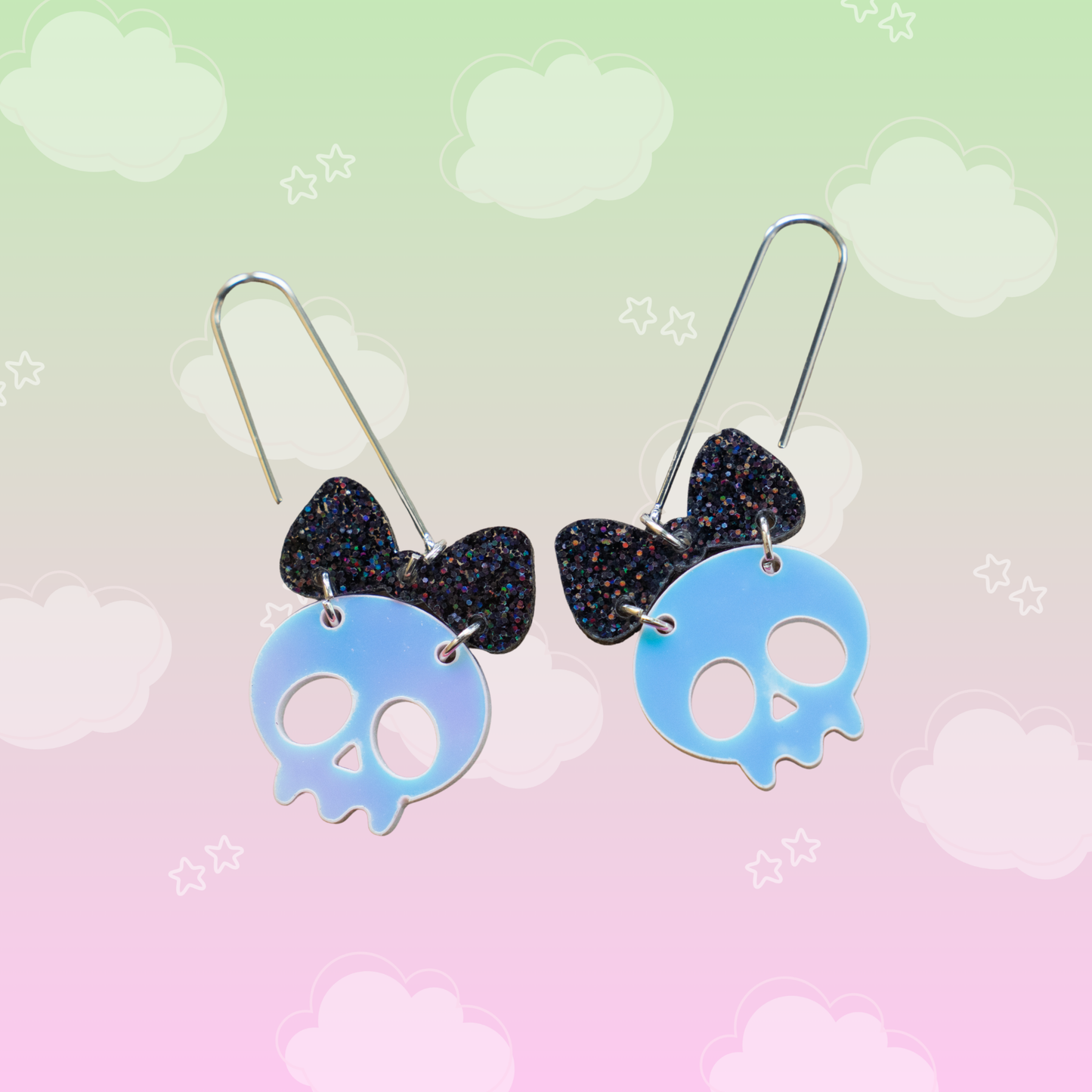 Glitter Bow Skull Earrings