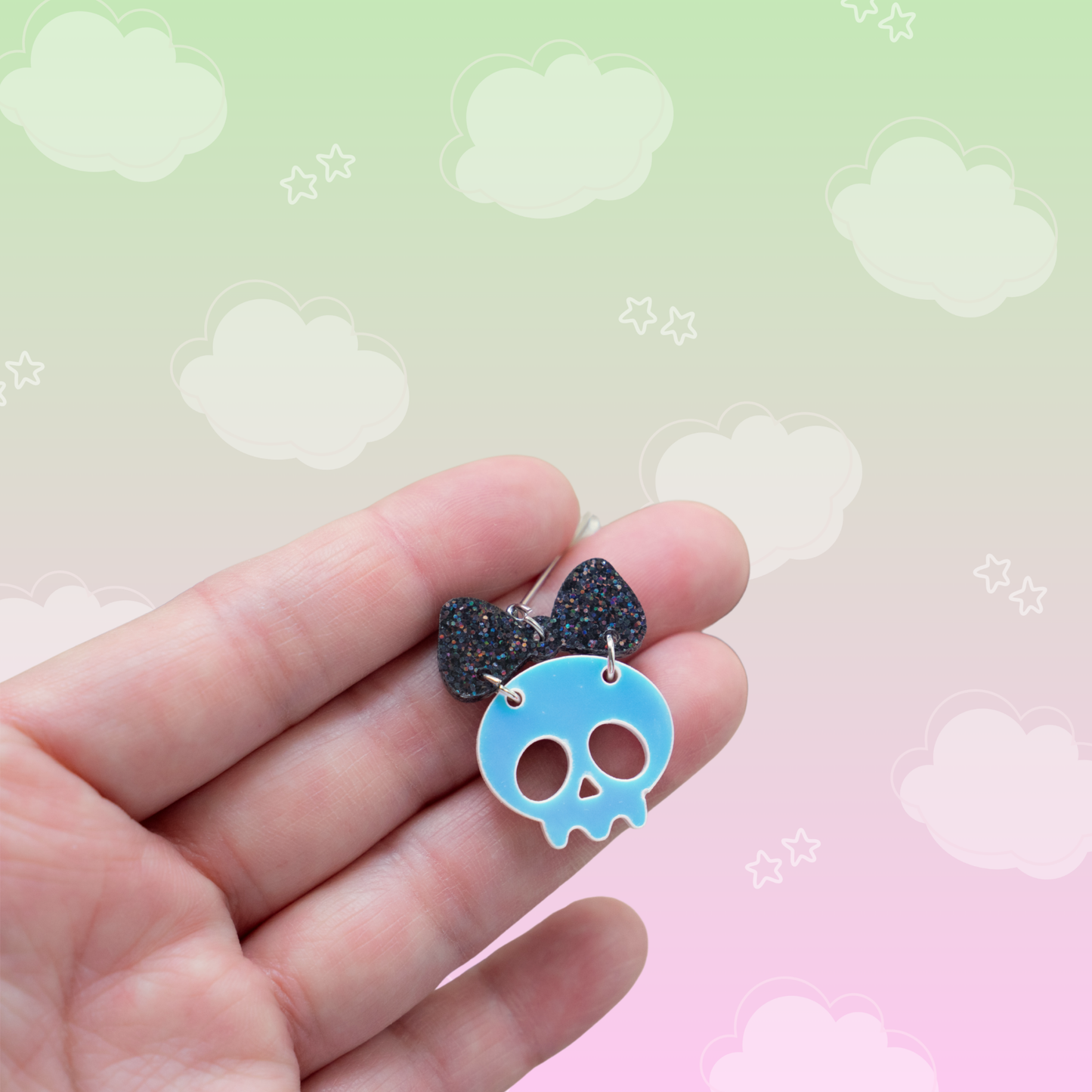 Glitter Bow Skull Earrings