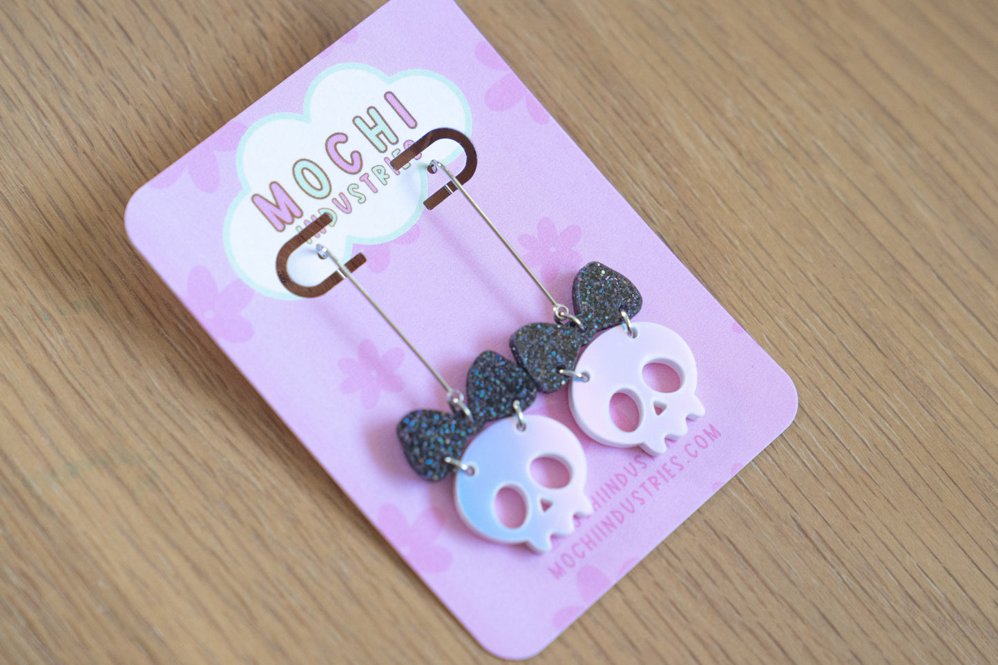 Glitter Bow Skull Earrings