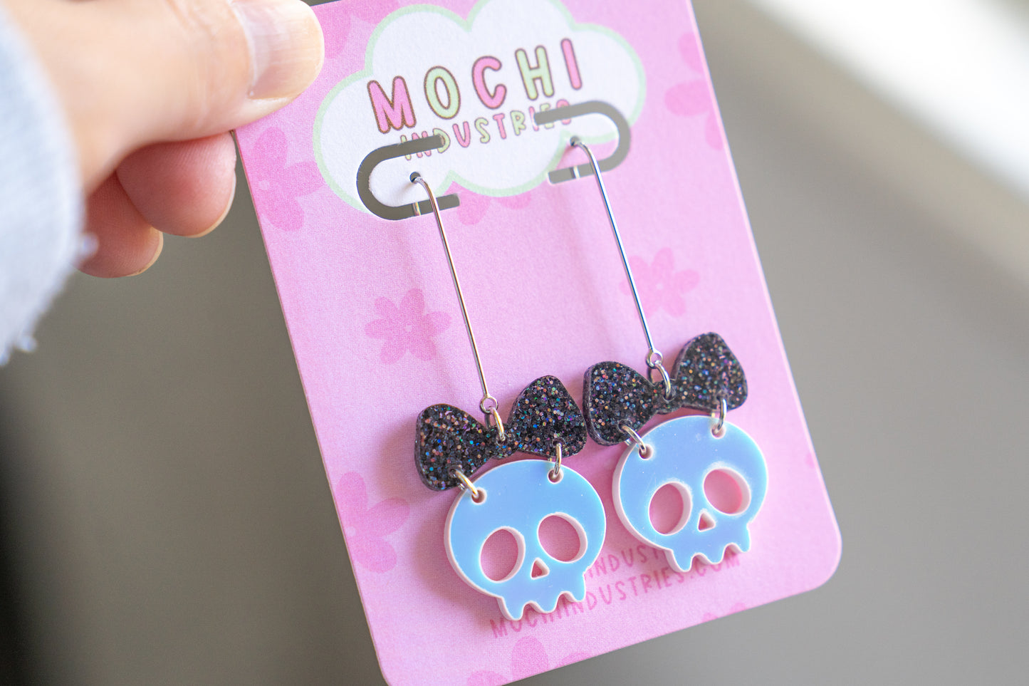 Glitter Bow Skull Earrings