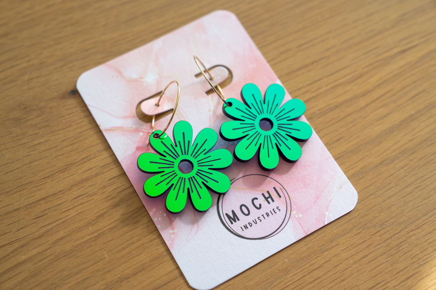 Green-Blue Iridescent Flower Earrings