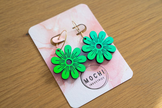 Green-Blue Iridescent Flower Earrings