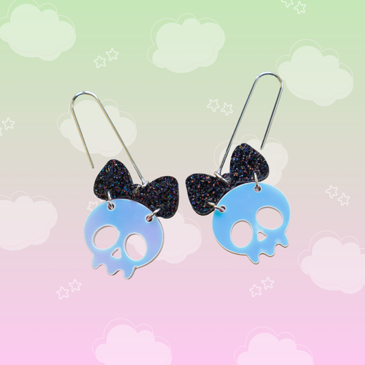Glitter Bow Skull Earrings