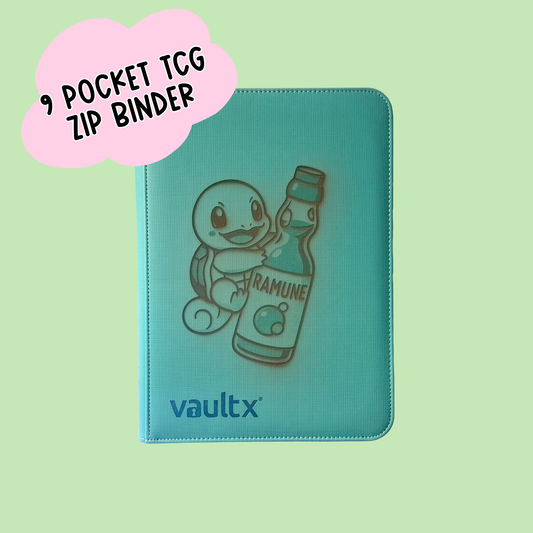 Ocean Blue 9-Pocket Trading Card Binder – Cute Turtle & Ramune Drink Design, trading card binder, vaultx binder