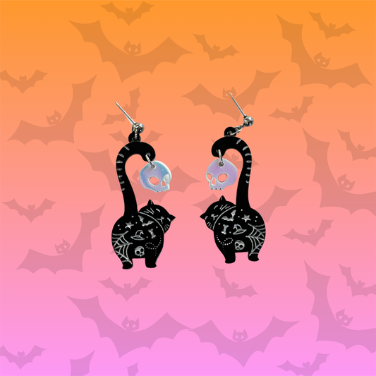 Black Cat & Skull Earrings