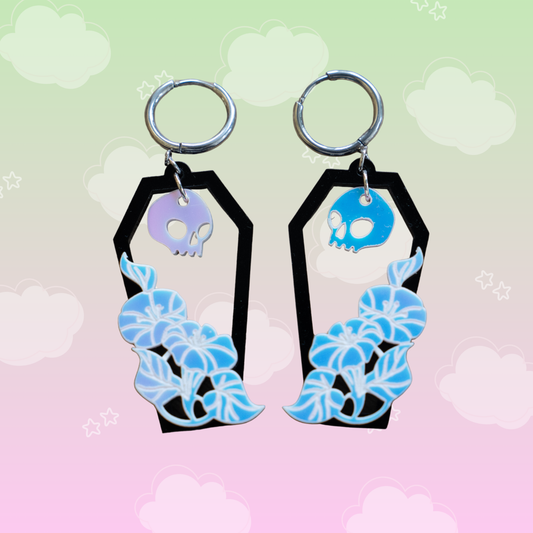 Iridescent Skull Coffin Earrings