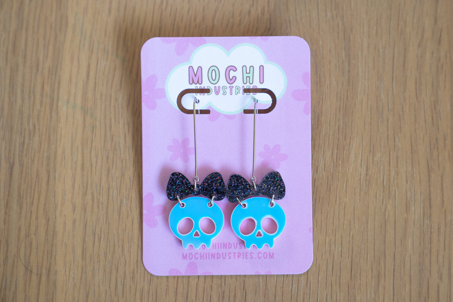 Glitter Bow Skull Earrings