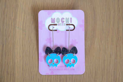 Glitter Bow Skull Earrings