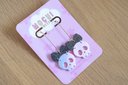 Glitter Bow Skull Earrings