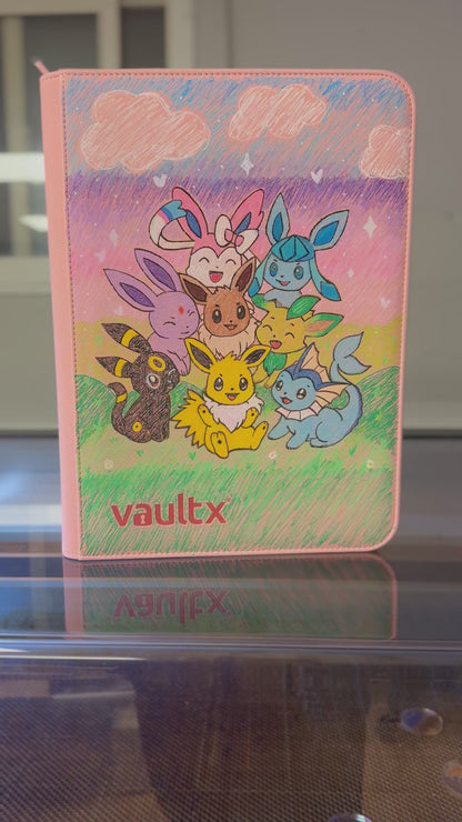 Hand-Drawn Eevee Evolution Vault X Binder – 9-Pocket Pink Trading Card Album