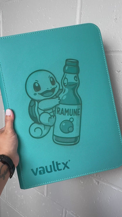 Ocean Blue 9-Pocket Trading Card Binder – Cute Turtle & Ramune Drink Design, trading card binder, vaultx binder